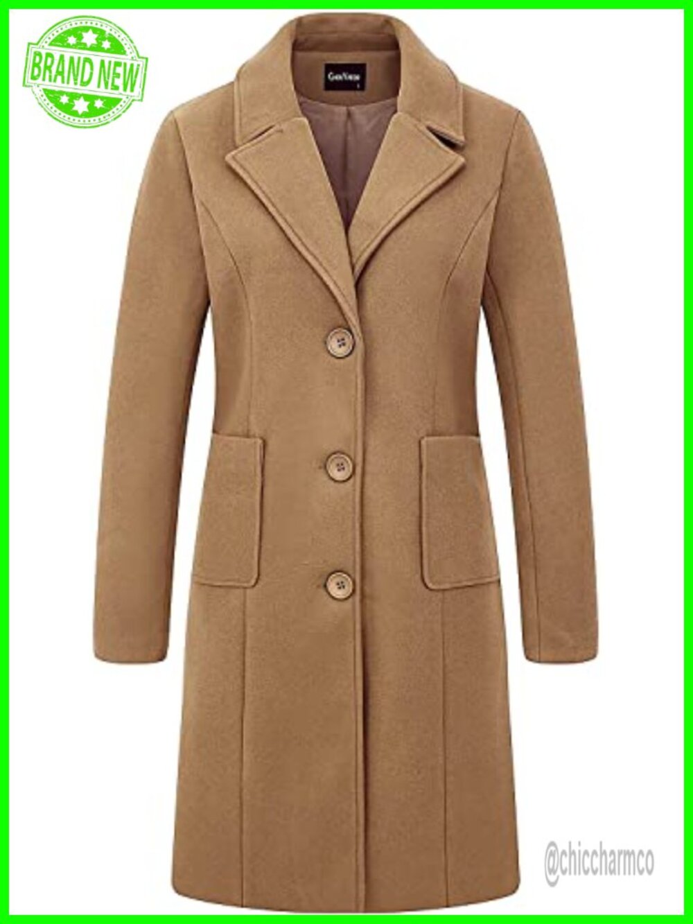 Wool Blend Mid-Length Coat Notch Lapel Single Breasted - Picture 4 of 6